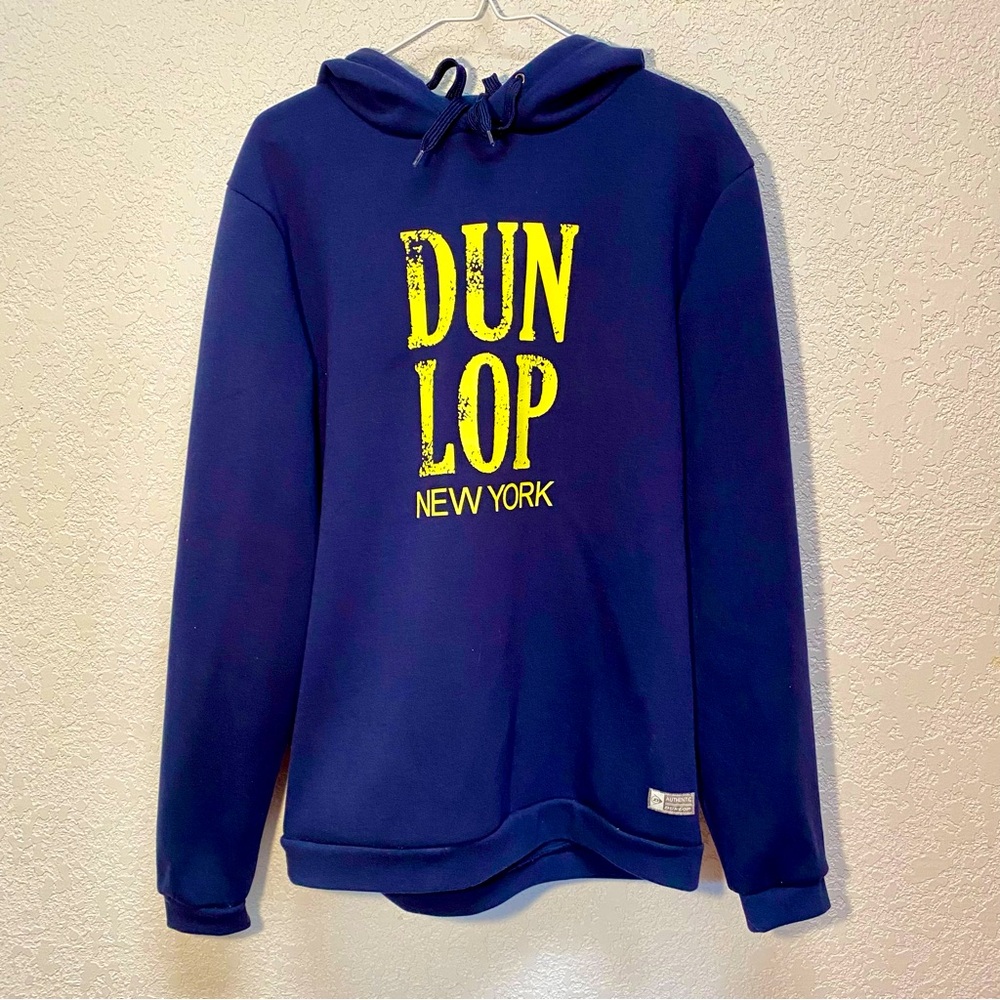 DUNLOP New York Hoodie Mens Large Navy Blue Pullover Sweatshirt Sport Activewear